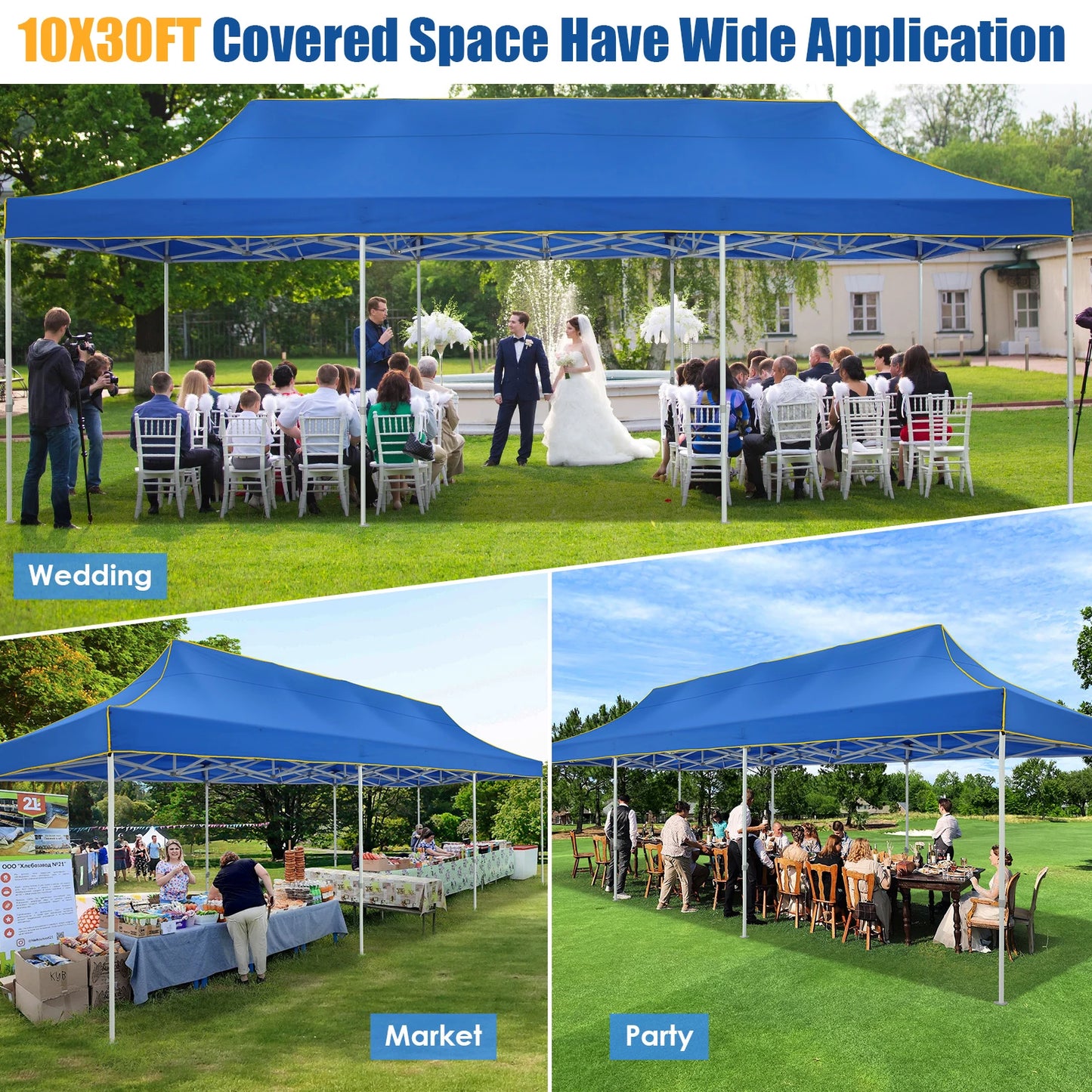 10x30ft Pop Up Canopy Tent Gazebo Party Heavy Duty Marquee Awning Without Sidewall Outdoor Commercial Event Instant Tent Gazebo