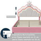 Rosahqnda Children's bed, girls Single bed, Double Bed, Crown Shape Princess bed, Adjustable Headboard, Pink