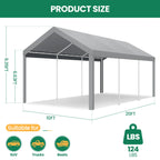Carports 10x20ft Heavy Duty Car Tent Garage,Galvanized Frame Car Canopy Outdoor with Windproof Ropes&Sandbags for Car,Truck,Boat