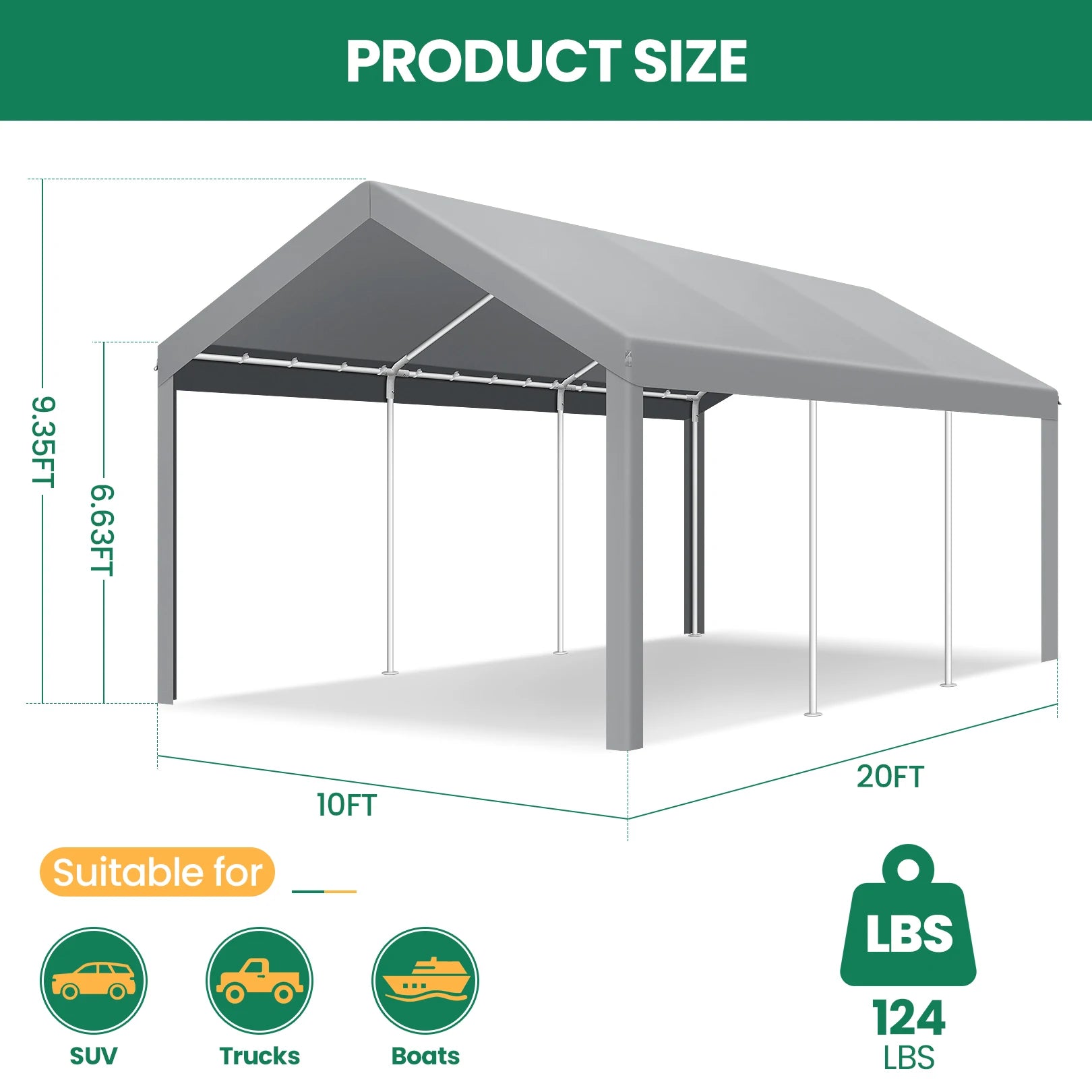 Carports 10x20ft Heavy Duty Car Tent Garage,Galvanized Frame Car Canopy Outdoor with Windproof Ropes&Sandbags for Car,Truck,Boat
