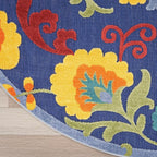 Nourison Home Aloha Navy Multicolor 5'3" x Round Area Rug - Easy Clean, Non Shedding, Bed Room, Living Room, Dining Room, Kitchen (5' x Round)