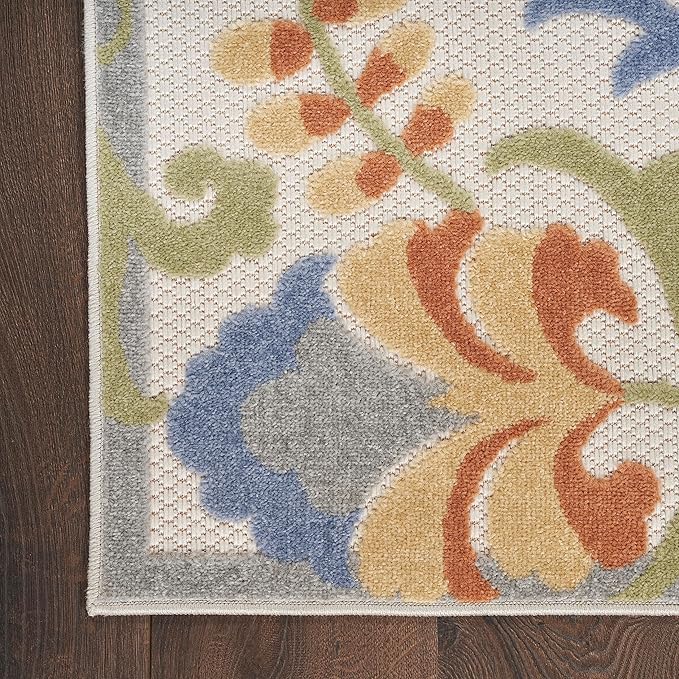 Nourison Home Aloha Ivory Blue 5'3" x 7'5" Area Rug - Easy Clean, Non Shedding, Bed Room, Living Room, Dining Room, Kitchen (5' x 8')