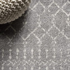JONATHAN Y Boho Vintage Diamond Gray/Ivory Round Area Rug 8 ft, Moroccan Hype for Living Room, Bedroom, Kitchen, Office, Easy-Cleaning, High Traffic, Pet-Friendly, Non-Shedding (MOH101C-8R)