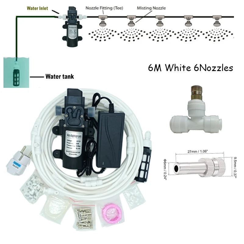 Garden Water Mist Spray Electric Diaphragm Pump Kit Greenhouse  irrigation Outdoor Misting Cooling System 6-18M