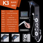 Black Nickel LED Shower Panel Six Functions Shower Column Rain Waterfall Shower Massage Spa Jets Tub Shower With Bidet Bath Taps