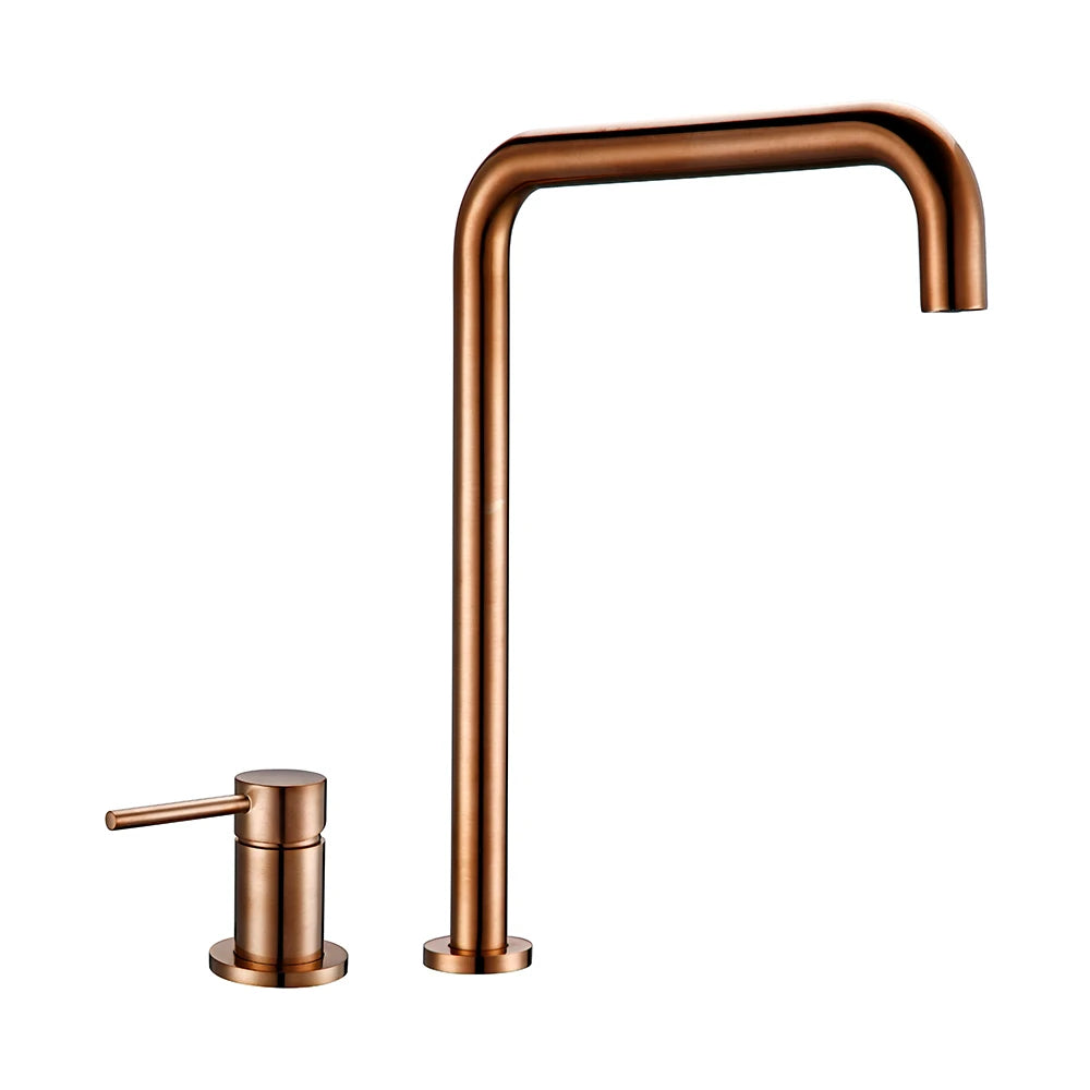 Smesiteli 360 Degree Swivle Kitchen Faucet Solid Brass Double Hole Single Handle Matt Black L-Shaped Kitchen Wash Basin Faucet