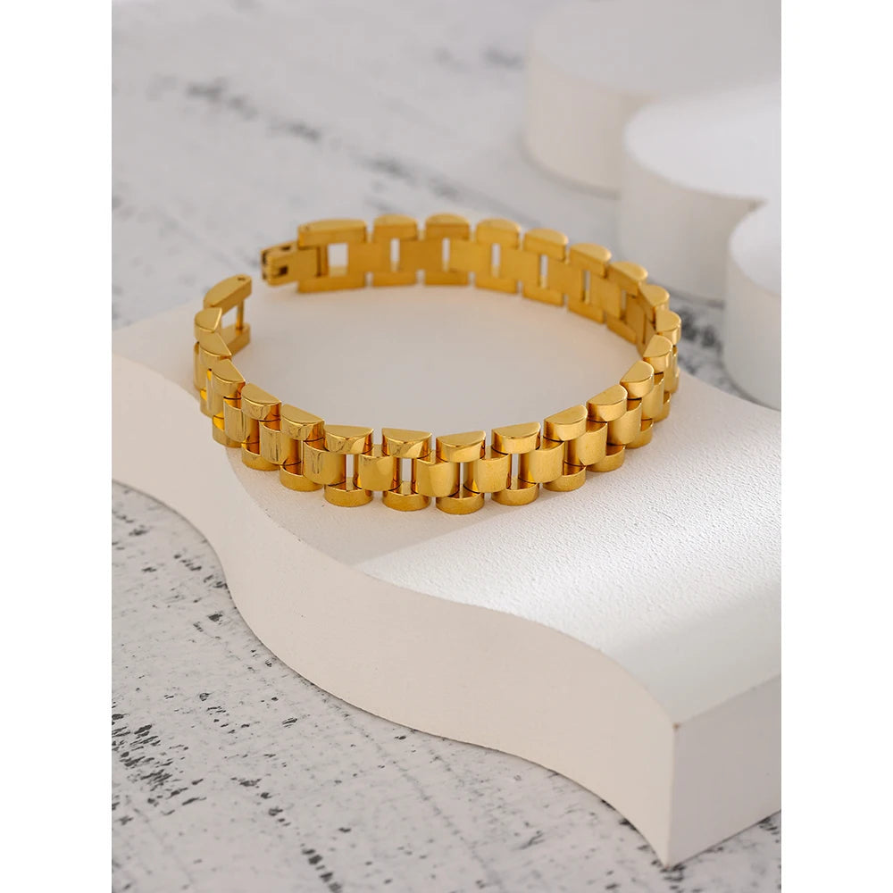 Yhpup Stainless Steel Chain Bracelet - Simple 18K Gold Plated Heavy Metal Fashion Jewelry for Men & Women | AlluCanFind
