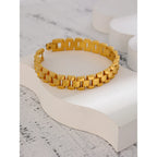 Yhpup Stainless Steel Chain Bracelet - Simple 18K Gold Plated Heavy Metal Fashion Jewelry for Men & Women | AlluCanFind