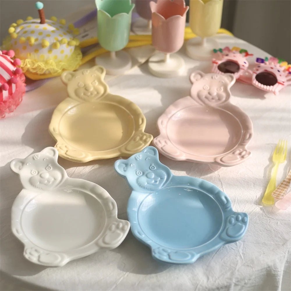 Korean Cartoon Student Tableware 2021 New INS Cute Bear Ceramic Bowls Children's Dessert Breakfast Cereal Fruit Salad Soup Bowl