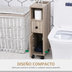 Kleankin bathroom cabinet bathroom furniture with universal wheels 2 brakes shelves drawer cabinet 18x30x68,5 cm Oak Wood
