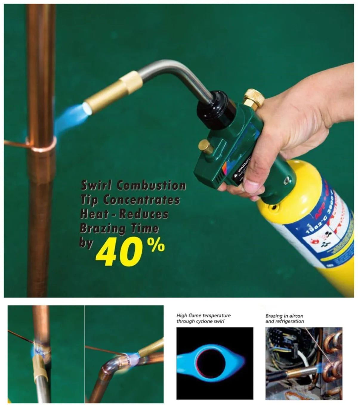 Mapp Torch Braze Welding MAPP Propane Gas Gun Heater Burner w Self Ignition CGA600 for Copper Aluminum Pipe Welding BBQ Heating