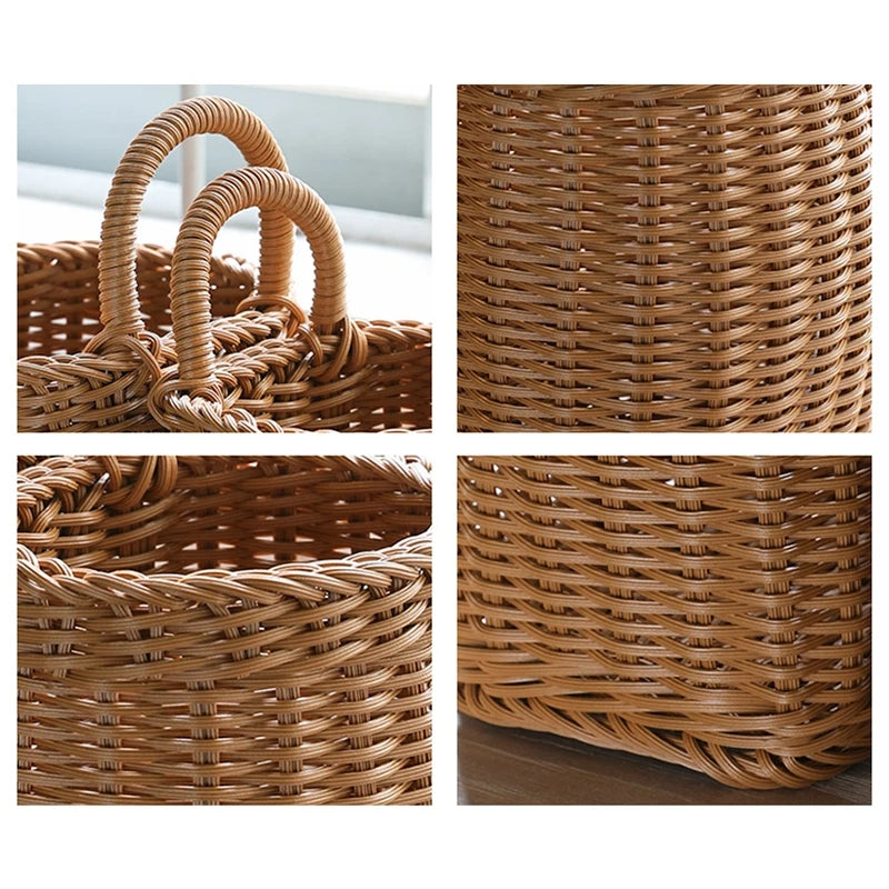Kitchen Organizer Wall Hanging Storage Basket Woven Basket Decorative Flower Organizer Kitchen Tableware Fruit Vegetable Storage