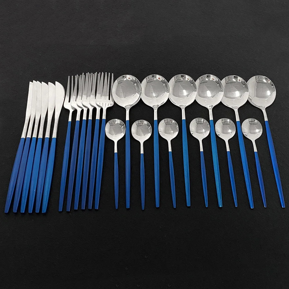 24Pcs Colorful Dinnerware Set Stainless Steel Cutlery Set Kitchen Mirror Gold Tableware Set Knife Fork Spoon Dinner Set
