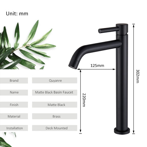Quyanre Black Chrome Tall Basin Sink Faucet Slim Bathroom Washbasin Water Mixer Tap Hot Cold Water Basin Crane Tap Bathroom Tap
