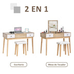 Homcom Dressing Table with Folding Mirror Drawers and Stool 100X45X118 Natural Color