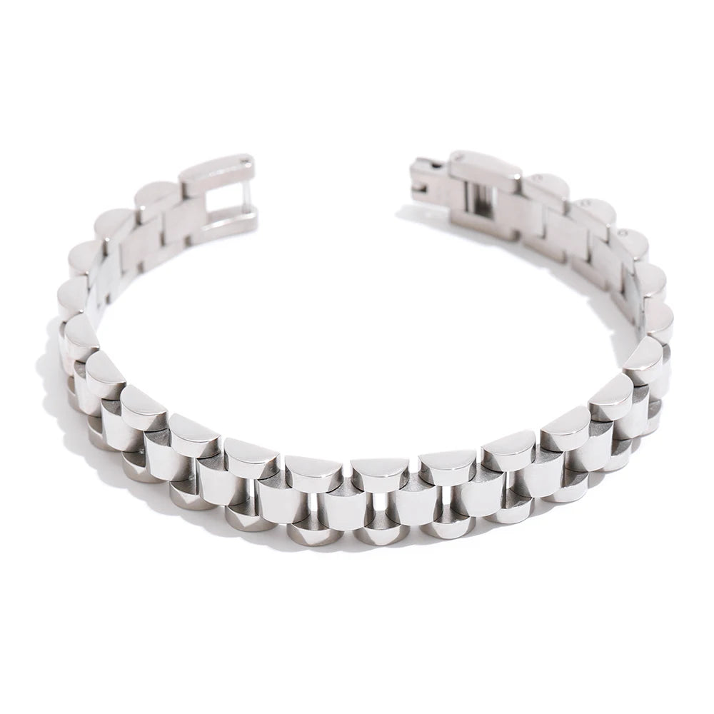 Yhpup Stainless Steel Chain Bracelet - Simple 18K Gold Plated Heavy Metal Fashion Jewelry for Men & Women | AlluCanFind