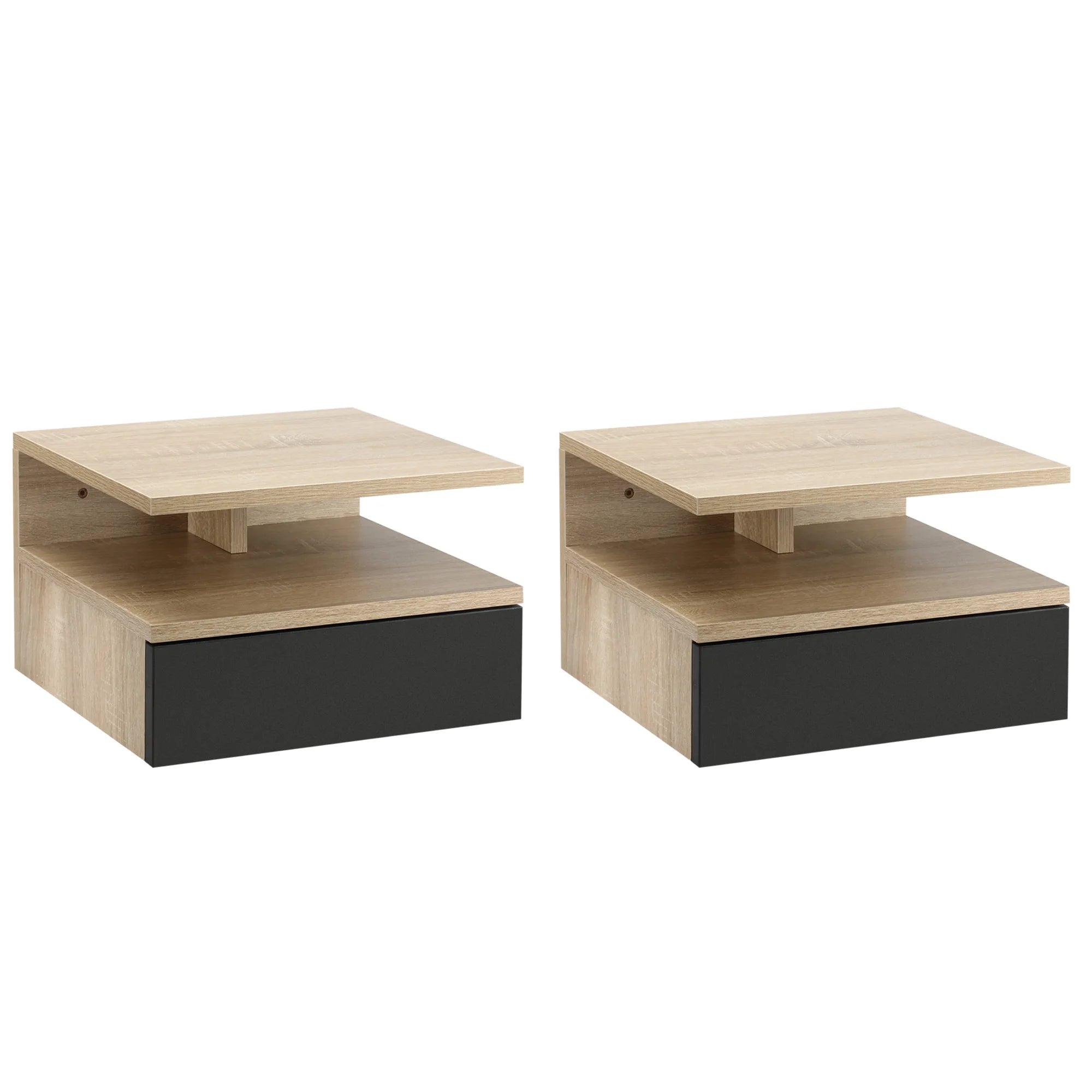 Homcom Set of 2 Floating Nightstands with 1 Drawer and Shelf 35X32X22.5 cm