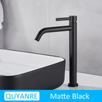 Quyanre Black Chrome Tall Basin Sink Faucet Slim Bathroom Washbasin Water Mixer Tap Hot Cold Water Basin Crane Tap Bathroom Tap