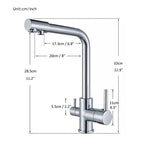 Filter Kitchen Faucet Chrome Drinking Pure Water Kitchen Tap Deck Mounted Dual Handles 3-Ways Hot and Cold Water Mixer