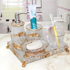 European 5pcs Bathroom Set/Resin Bathroom Accessories Kit/Toothpick Holder/Soap Dispenser/Tooth Brush Holder/Cup Soap Dish Tray
