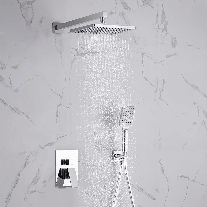 Black Concealed Shower System Rain Waterfall Bathroom Embedded Shower Faucet Set with Tub Spout