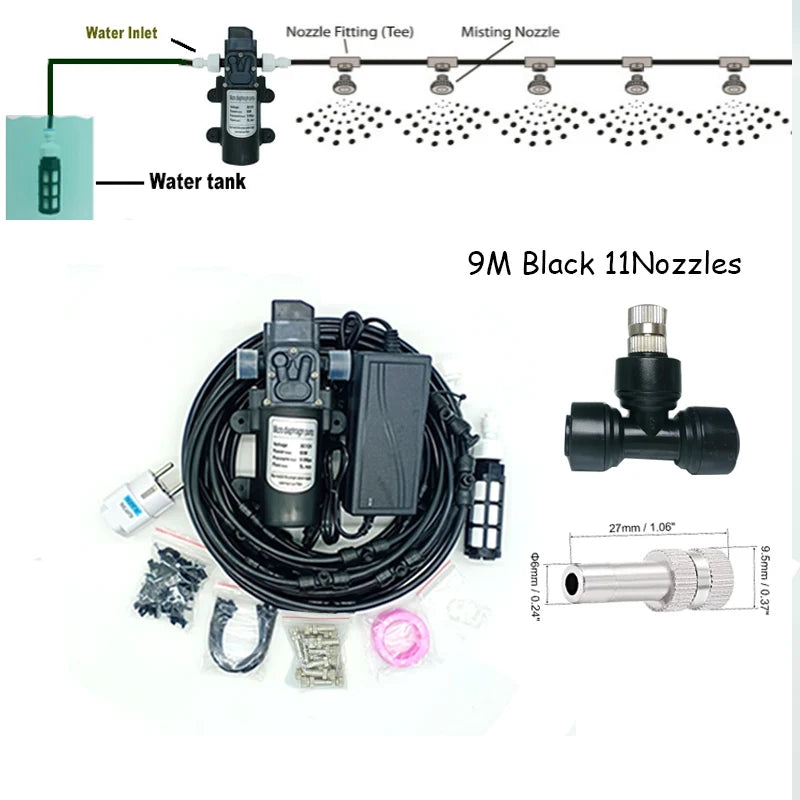 Garden Water Mist Spray Electric Diaphragm Pump Kit Greenhouse  irrigation Outdoor Misting Cooling System 6-18M