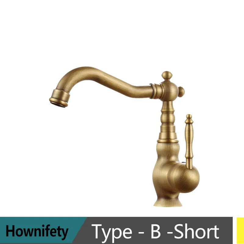 Antique Brass Kitchen Faucet Hot & Cold Mixer Tap Single Hole Bathroom Faucet  Rotatable crane Blue and white porcelain handle