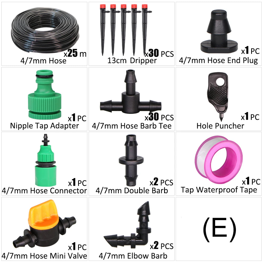 1/4" Hose Drip Irrigation System 360 Degree Adjustable 8 Hole Sprinkler Kit Garden Watering Inserting Ground Micro Flow Dripper