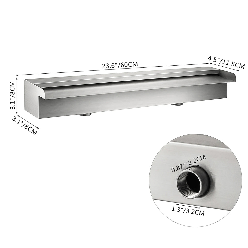 VEVOR Waterfall Pool Fountain Stainless Steel W/ Pipe Connector Spillway Garden Outdoor Pond Rectangular Swimming Pool Fountain