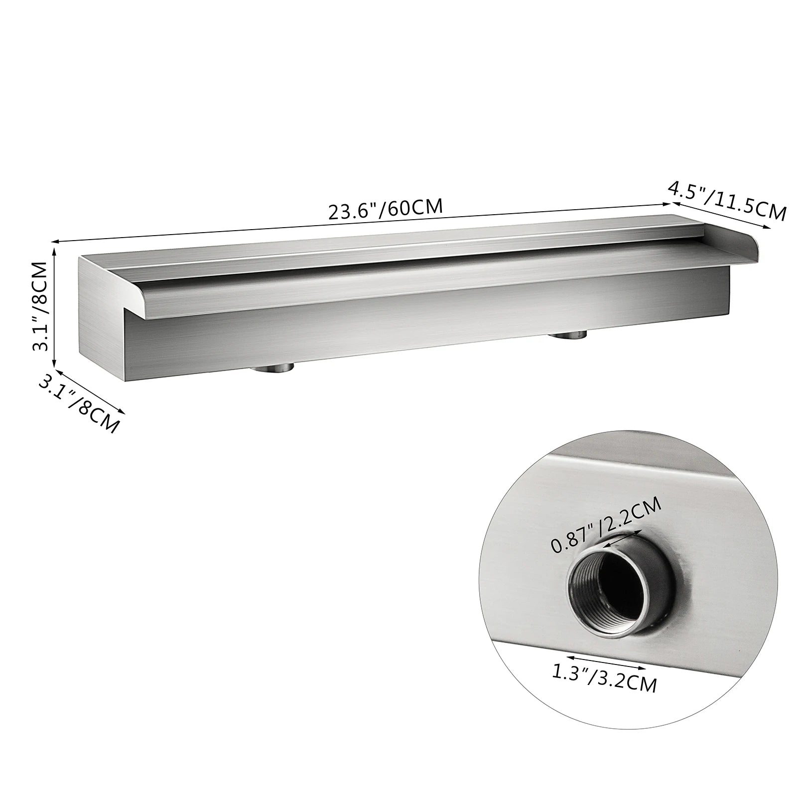 VEVOR Waterfall Pool Fountain Stainless Steel W/ Pipe Connector Spillway Garden Outdoor Pond Rectangular Swimming Pool Fountain