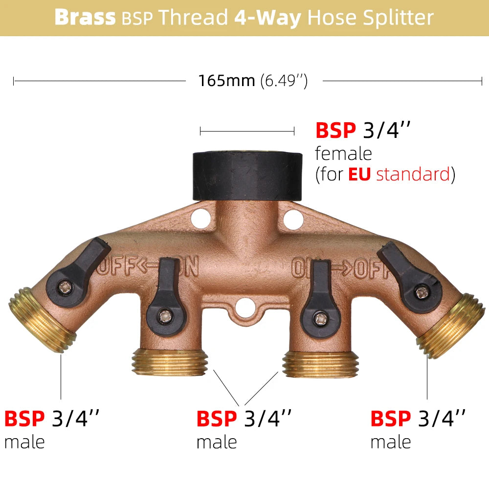 1PC BSP NPT 3/4" 4-Way Brass Plastic Garden Hose Splitter Y-Type Watering Connector Distributor For Outdoor Tap Faucet Adapter