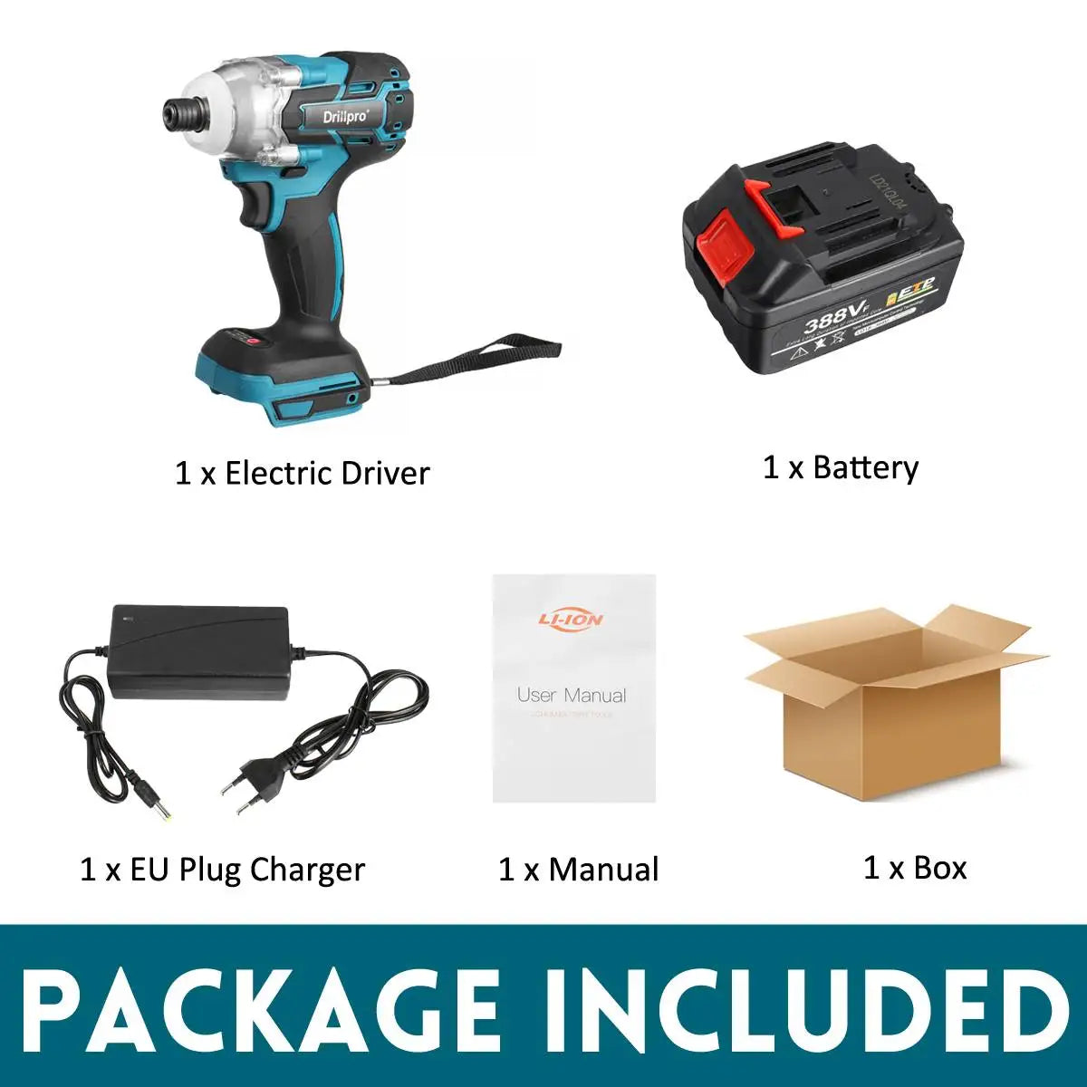 Drillpro 388VF Cordless Brushless Electric Screwdriver  1/4 inch Power Tools  Drill Driver + LED Light For Makita 18V Battery
