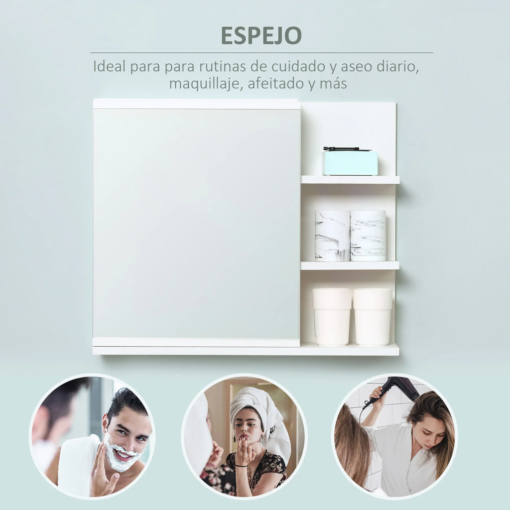 Kleankin bathroom cabinet with mirror with 3 open shelves 60x18x50 cm White