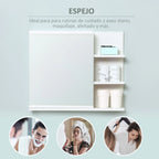 Kleankin bathroom cabinet with mirror with 3 open shelves 60x18x50 cm White