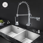 Chrome Black Pull Down Kitchen Faucet Single Cold Water Dual Swive Spout Mixer Wall Mounted Faucet 360 Rotation Bathroom Tap