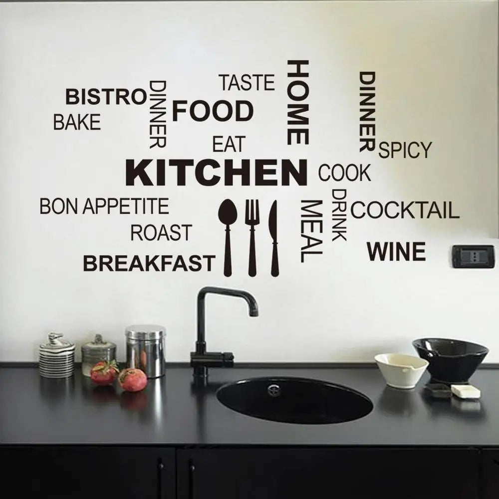 Creative Kitchen Text Wall Stickers For Kitchen Table Background Decoration Mural Restaurant Room Home Decor Removable Wallpaper
