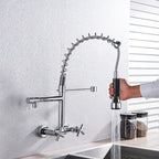 Myqualife Kitchen Faucet Torneira Cozinha Double Handle Mounted On Spring Faucet With 2 Nozzles Chrome Finish New Grifo Cocina