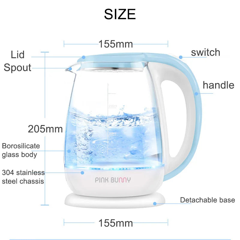 High Borosilicate Glass Kettle transparent blue light boiling water household kettle automatically power off prevent dry burn