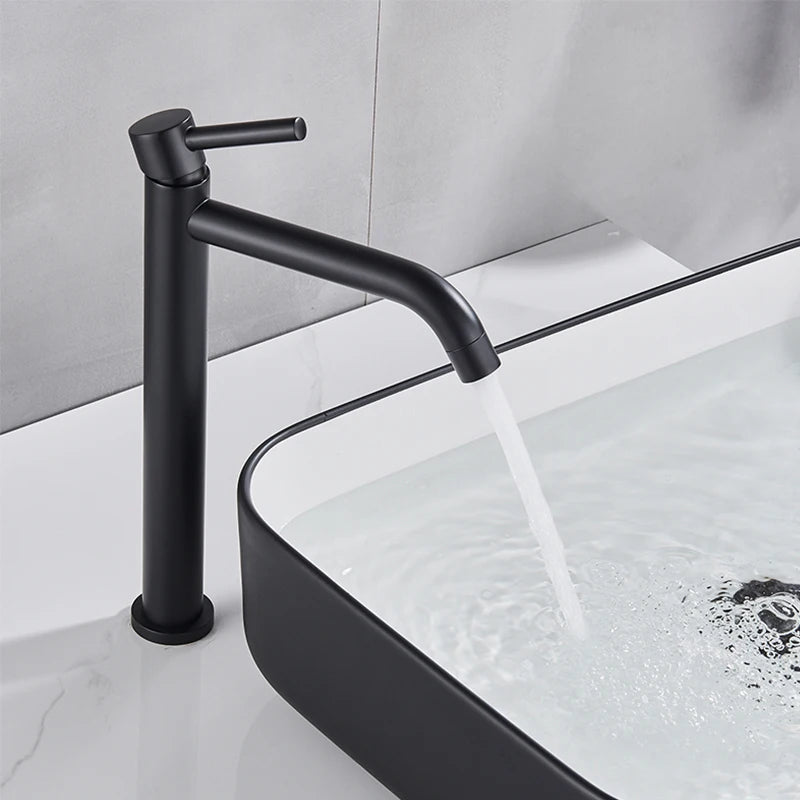 Brushed Golden Bathroom Basin Hot Cold Faucets Brass Deck Mounted Tall Style Long Mouthed Taps Vanity Sink Mixer Tap For Bathroo