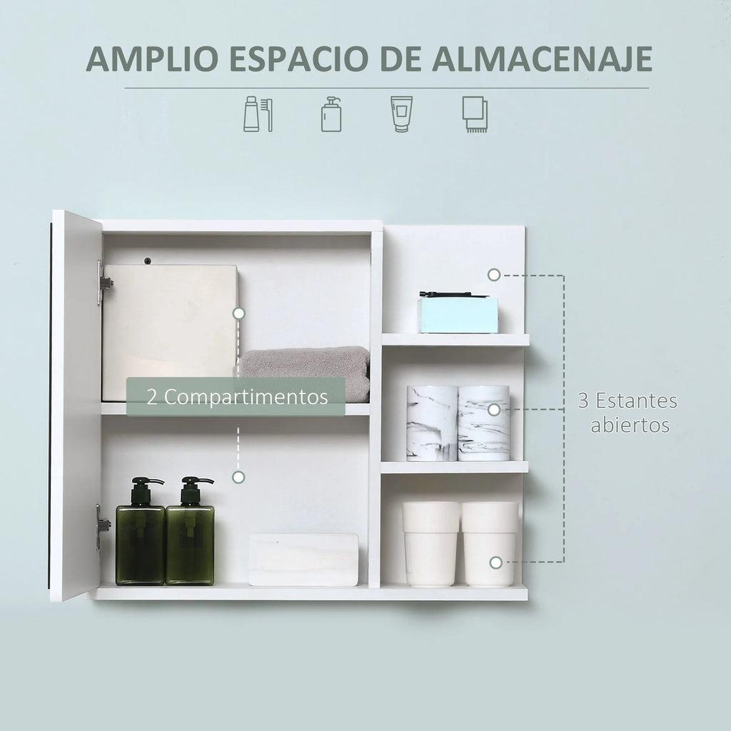 Kleankin bathroom cabinet with mirror with 3 open shelves 60x18x50 cm White