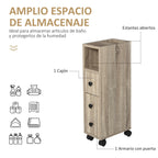 Kleankin bathroom cabinet bathroom furniture with universal wheels 2 brakes shelves drawer cabinet 18x30x68,5 cm Oak Wood
