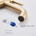 Brushed Golden Bathroom Basin Hot Cold Faucets Brass Deck Mounted Tall Style Long Mouthed Taps Vanity Sink Mixer Tap For Bathroo