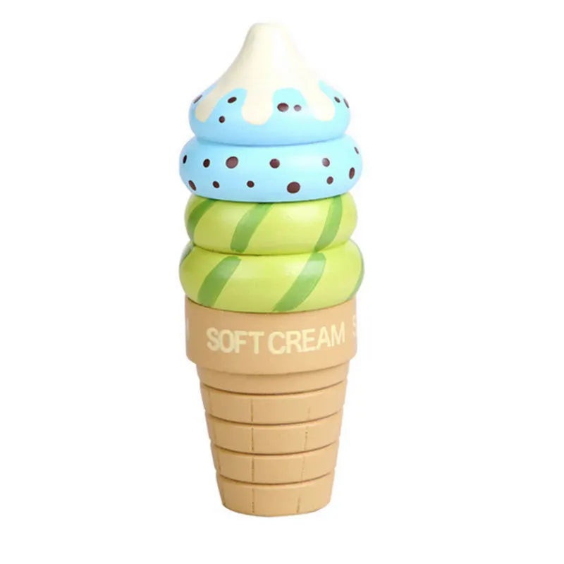 Wooden kitchen toy pretend play house ice cream food toy children play house toy simulation kitchen magnetic food gift for kids