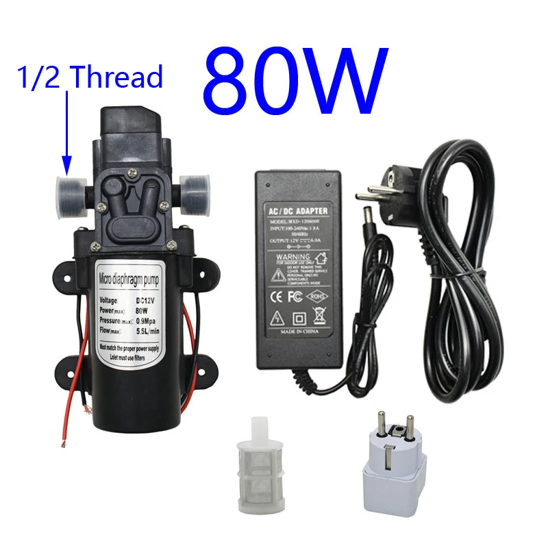 DC 12Volt 60w 80w 100w Diaphragm pump Water Micro High Pressure Self-Priming Booster Pump for Garden irrigation car wash