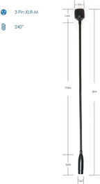 Gooseneck Microphone DJ Mic with 3 Pin XLR-Male Talk-Back, 19in Wired Flexible, 12VAC, Not for Phantom 48V, MovingCoil