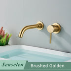 Bathroom Basin Faucet Brushed Golden Concealed Wall Mounted Faucet Tap 360 Rotation Single Handle Hot Cold Water Bath Mixer Tap