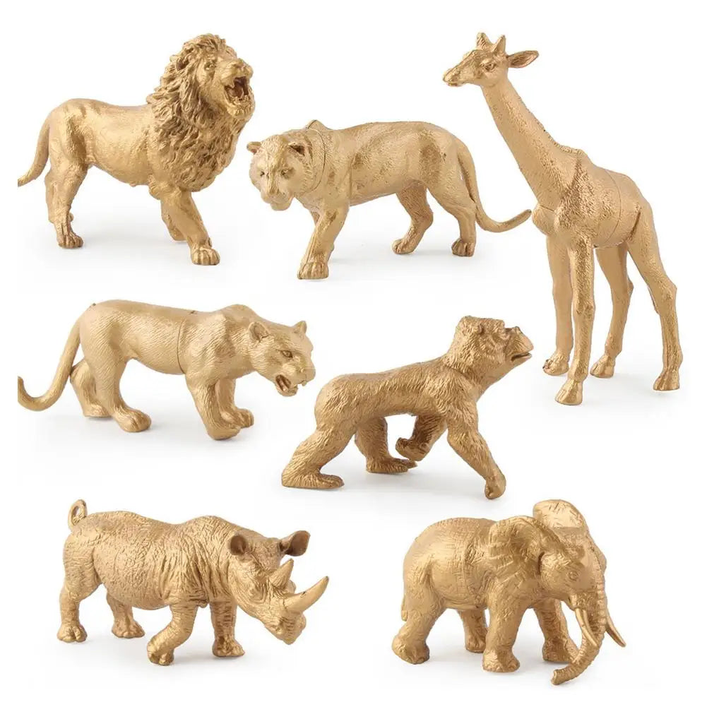 7pcs Gold Version Simulation Animal Model Wildlife Zoo Park Fake Lion Giraffe Elephant Ornament For Kids Xmas Gift Forest Toys