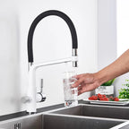 Filter Kitchen Faucet Black Dual Spout Drinking Water Faucet Mixer 360 Degree Rotation Hot Cold Water Purification Feature Tap