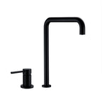 Smesiteli 360 Degree Swivle Kitchen Faucet Solid Brass Double Hole Single Handle Matt Black L-Shaped Kitchen Wash Basin Faucet
