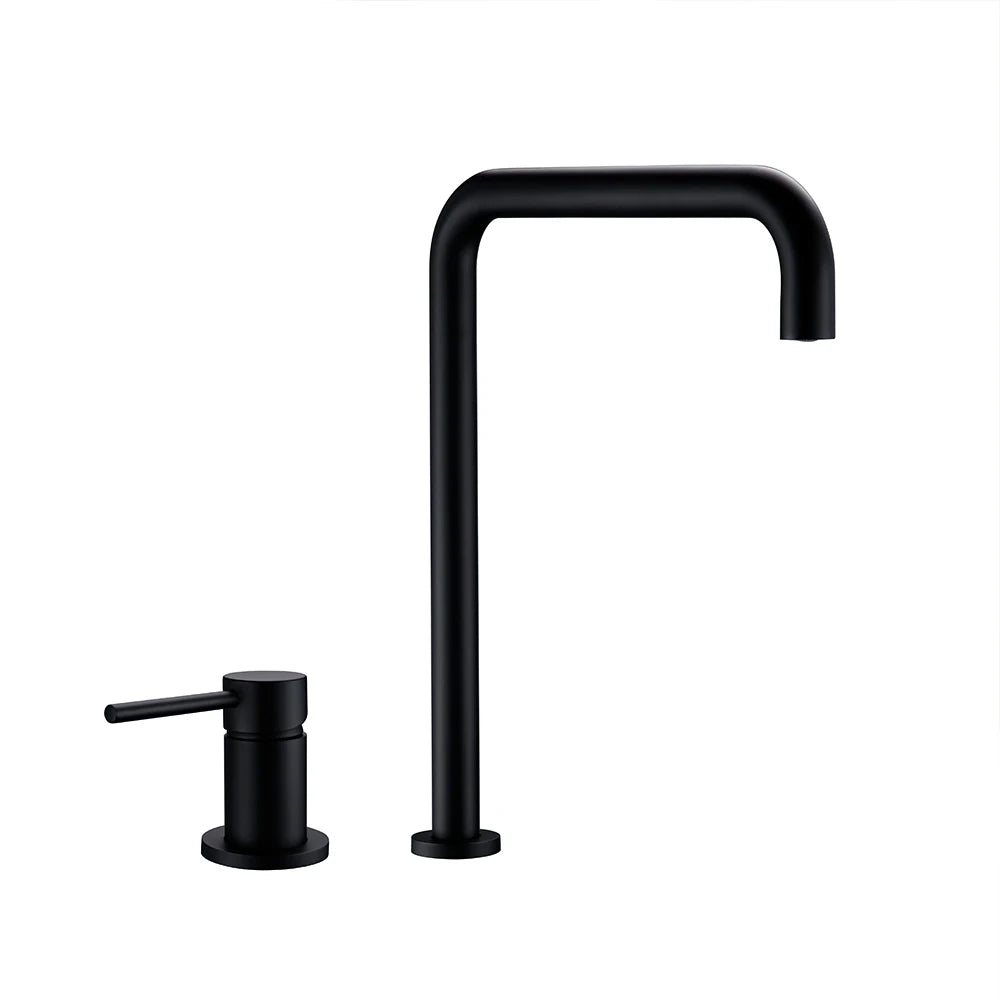Smesiteli 360 Degree Swivle Kitchen Faucet Solid Brass Double Hole Single Handle Matt Black L-Shaped Kitchen Wash Basin Faucet